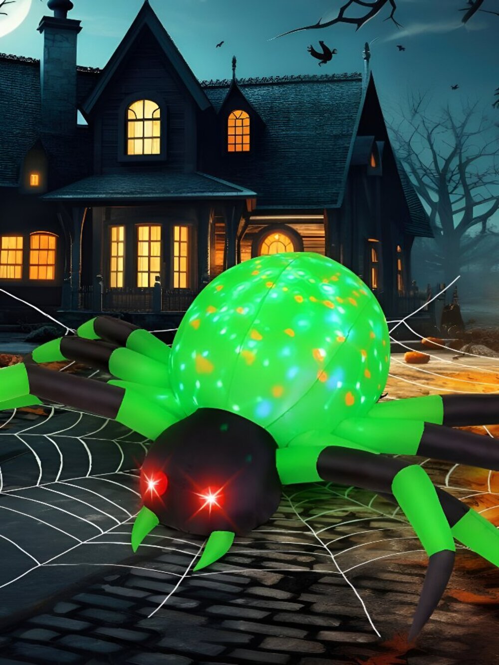 9FT Halloween Inflatables Decorations Green Spider Yard LEDs Decor